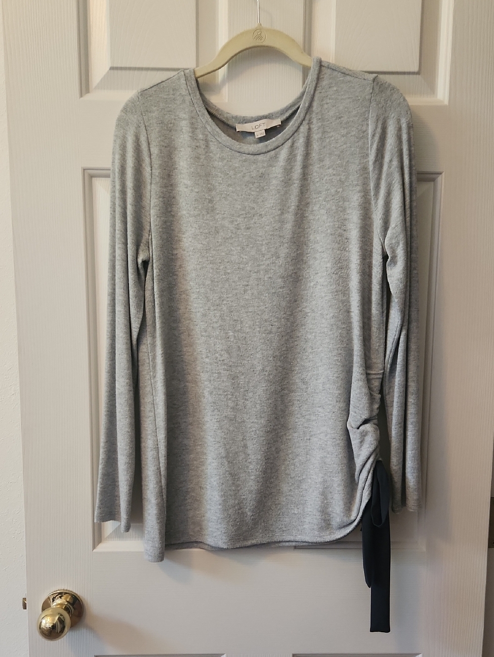 LOFT Light Gray Long Sleeve Left Side Tie Sweater